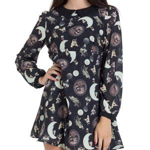 Jawbreaker Long-sleeved Steampunk Cat Print Dress